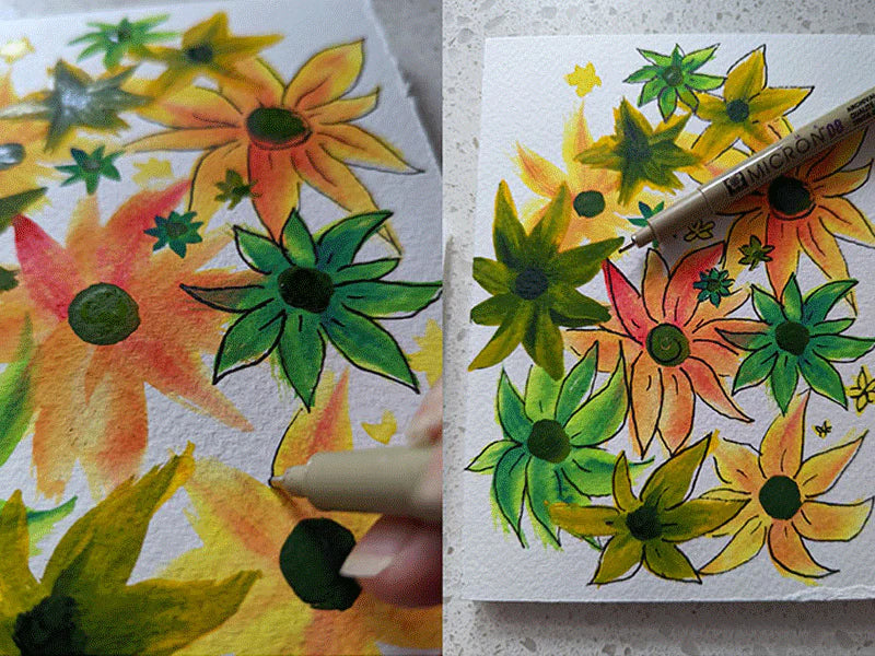 Watercolour Painting: Watercolour Dip Illustrative Flowers