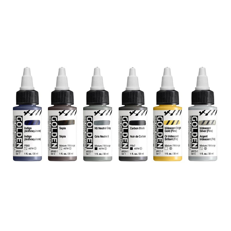 Golden High Flow Acrylic Drawing And Lettering 6x30ml Set