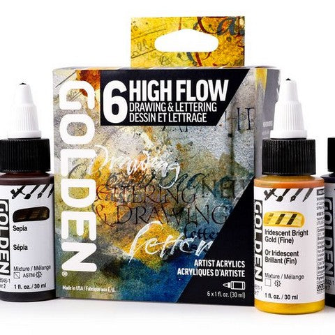 Golden High Flow Acrylic Drawing And Lettering 6x30ml Set