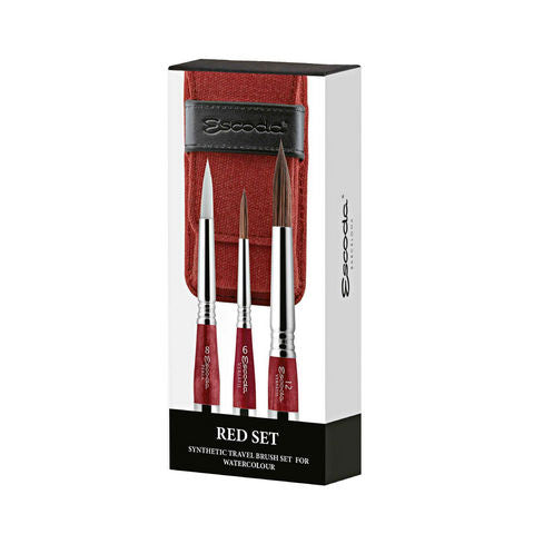 Escoda Red Series watercolor 3-piece brush travel set