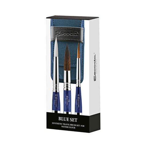 Escoda Blue Series watercolor 3-piece brush travel set