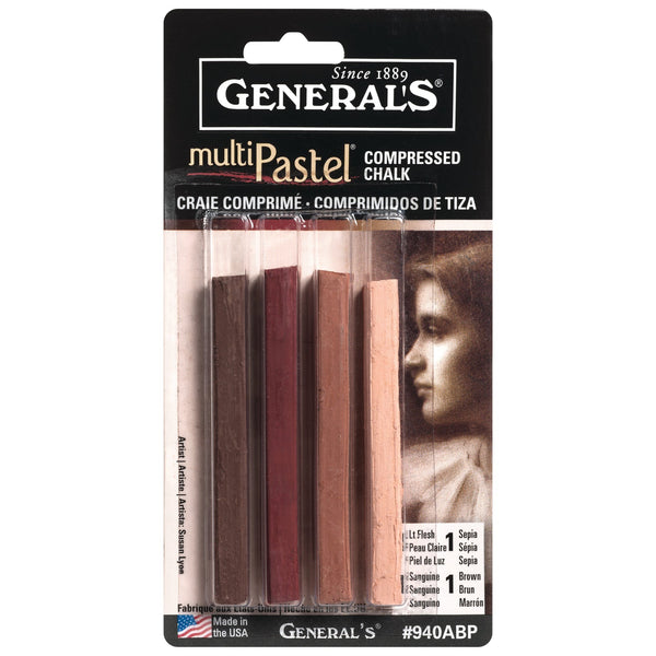 General's MultiPastel Compressed Pastel Chalk Sticks - 3-Color Set - Earth &Flesh Tones Set