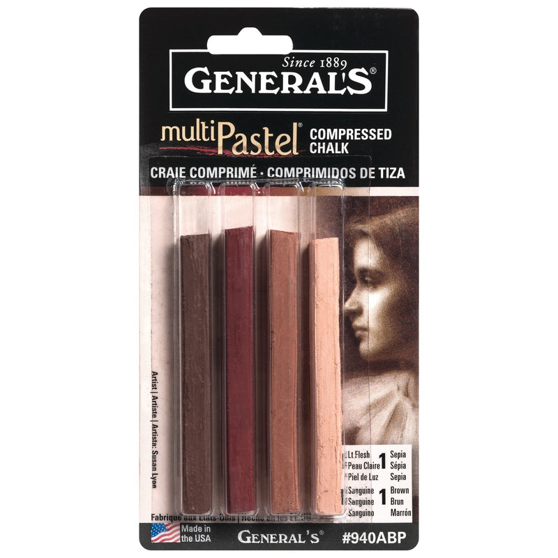 General's MultiPastel Compressed Pastel Chalk Sticks - 3-Color Set - Earth &Flesh Tones Set