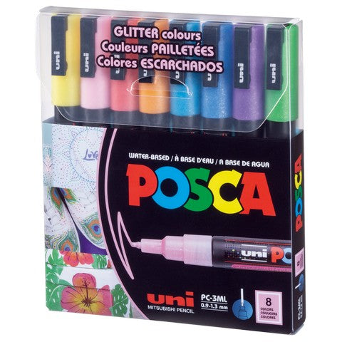 Posca Pc-3m Paint Marker Fine Glitter 8 Color Set