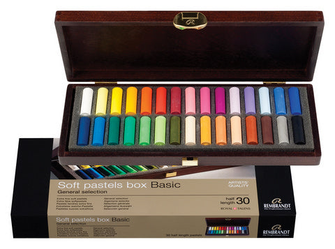 Rembrandt Soft Pastel Wood Box Basic Half Stick- Set of 30