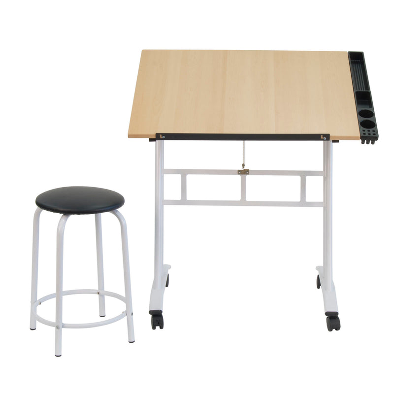 Studio Craft Center White and Maple With Stool