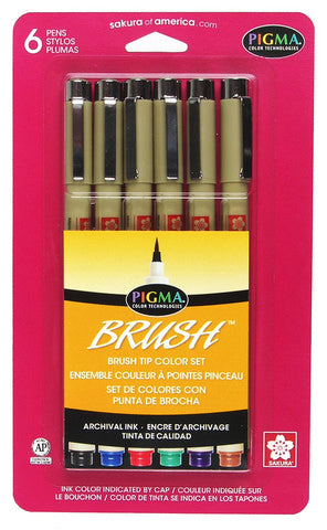 Sakura Pigma Brush Pen 6-Piece Assorted Set