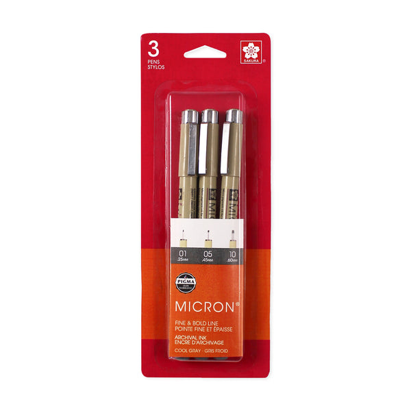 Sakura Pigma Micron Dark Grey 3-Piece Set