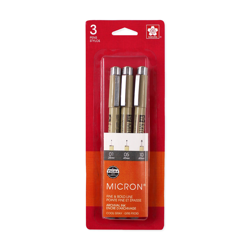 Sakura Pigma Micron Dark Grey 3-Piece Set