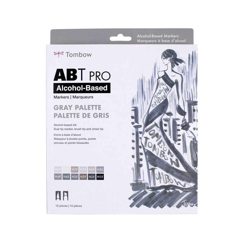 Tombow ABT Pro Alcohol Based Marker Set of 12 - Gray Palette