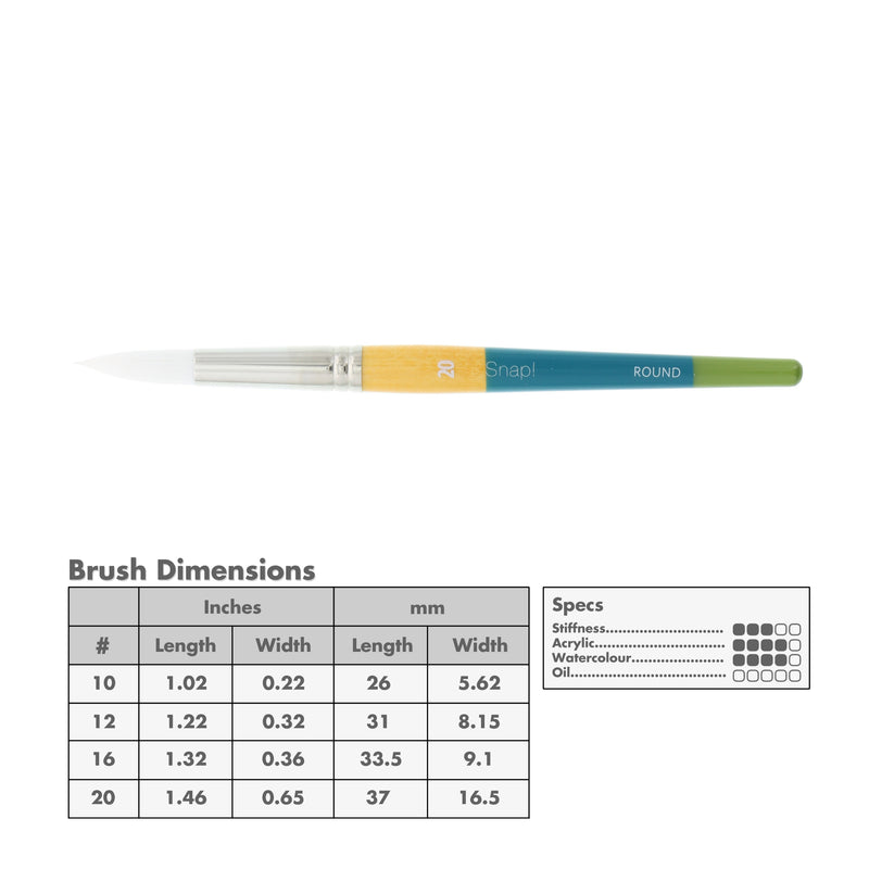 Princeton 9850 Snap! White Taklon Short Handle Brushes