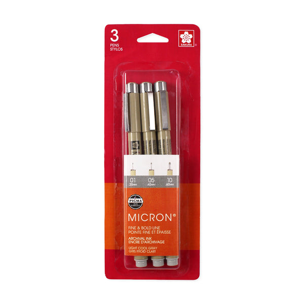 Sakura Pigma Micron Light Grey 3-Piece Set