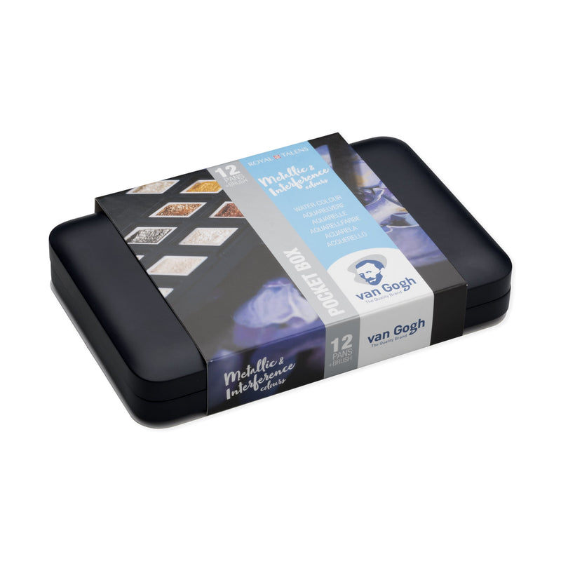 Van Gogh Watercolour Pocket Box Set - Metallic/Interference - 12 Half-Pans + 1 Brush