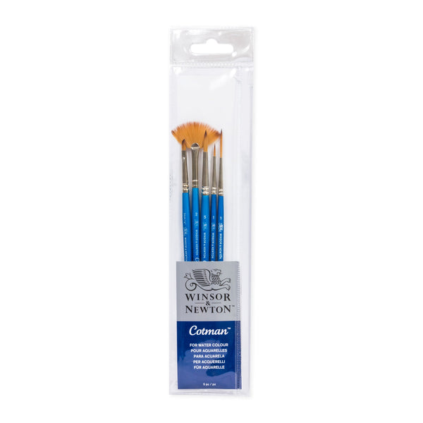 Winsor & Newton Cotman Brush 5-Pack - Rounds, Fan, Angle & Rigger